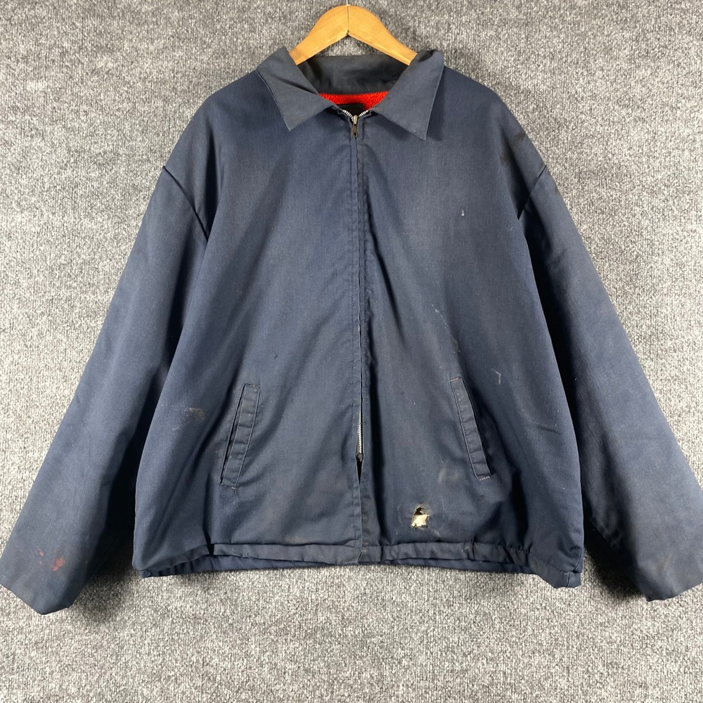 VTG Sears Jacket Mens 2XL Blue Work N Leisure Sherpa Lined Zip Distressed 60s